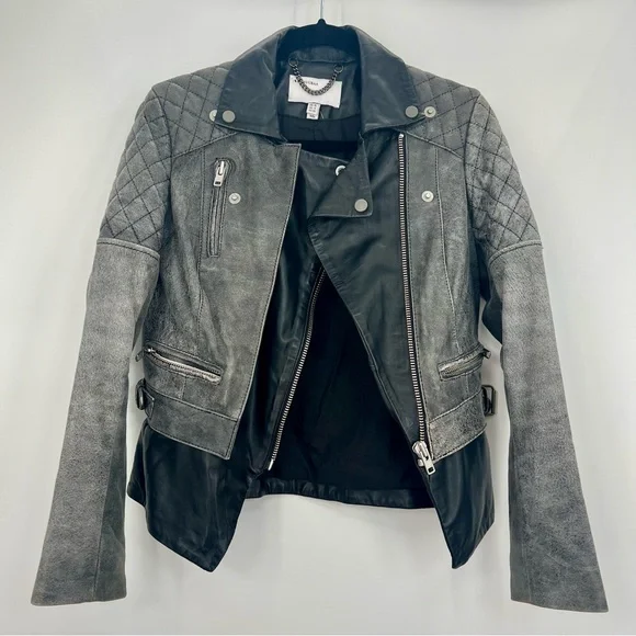 Muubaa Crackle Black Lamb Leather Biker Motorcycle Jacket Quilted Zip Up 6 - Picture 6 of 16